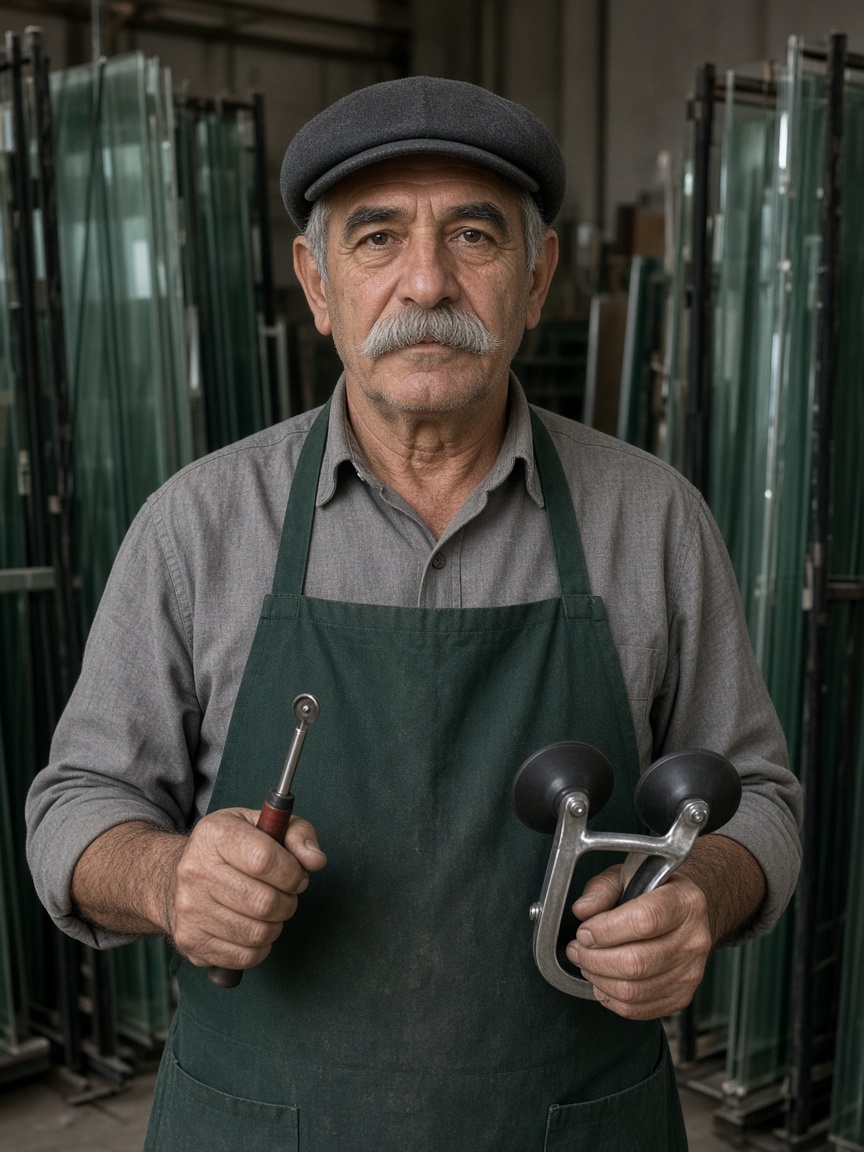 Kristal Camcı ustası elinde elmas kesiciyle